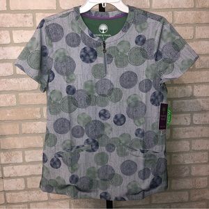 Healing Hands Purple Label Zip Pullover Mandarin grey patterned scrub top